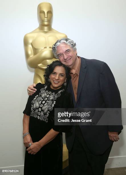 Actress Zaide Silvia Gutierrez and director Gregory Nava attend the screening of "El Norte" at the Academy of Motion Picture Arts and Sciences on...