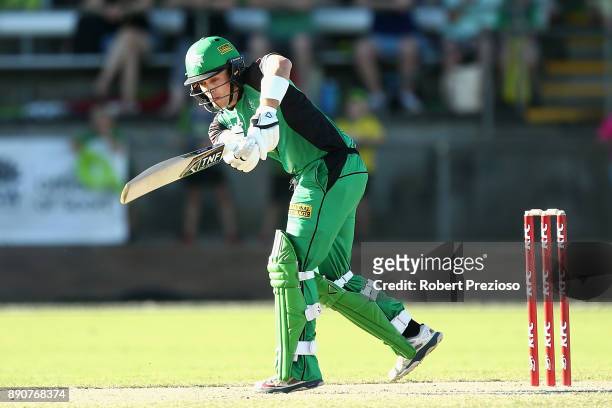 Seb Gotch of the Melbourne Stars plays a shot during the Big Bash League exhibition match between the Melbourne Stars and the Sydney Thunder at...