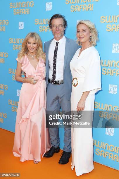 Kylie Minogue, Guy Pearce and Asher Keddie attend the world premiere of Swinging Safari on December 12, 2017 in Sydney, Australia.