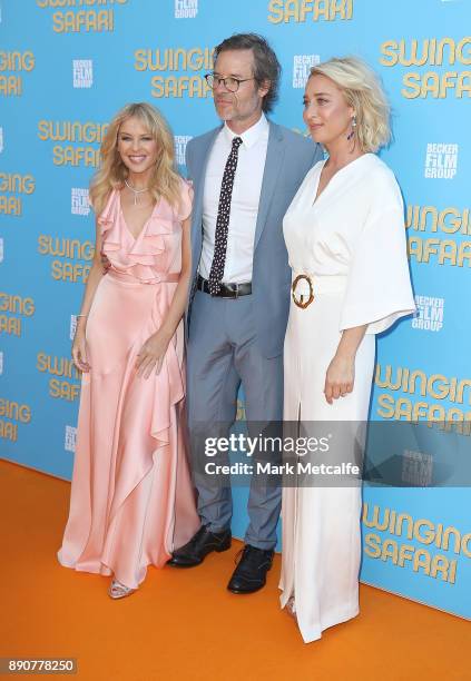 Kylie Minogue, Guy Pearce and Asher Keddie attend the world premiere of Swinging Safari on December 12, 2017 in Sydney, Australia.