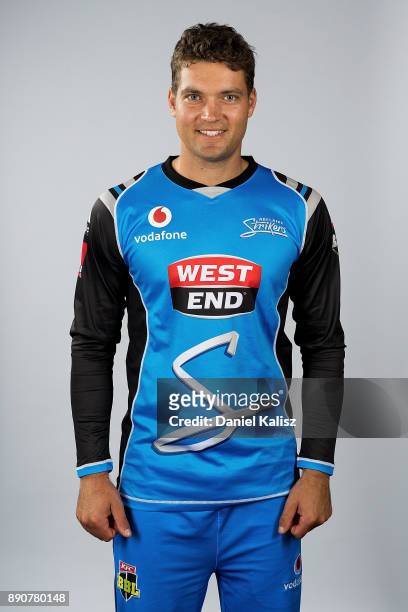 Alex Carey poses during the Adelaide Strikers Big Bash League headshots session on December 12, 2017 in Adelaide, Australia.