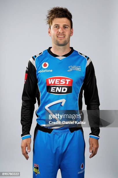 Liam O'Connor poses during the Adelaide Strikers Big Bash League headshots session on December 12, 2017 in Adelaide, Australia.