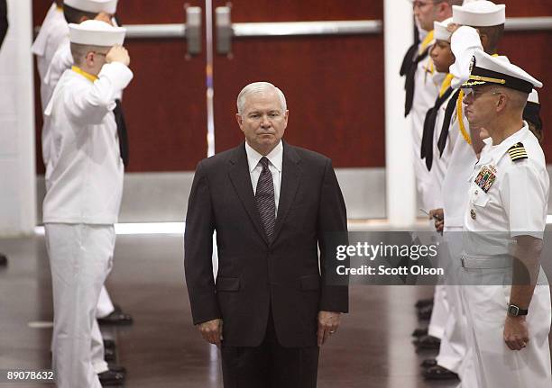 Defense Secretary Robert Gates arrives for a graduation ceremony at Naval Station Great Lakes July 17, 2009 in Great Lakes, Illinois. About 1,400...