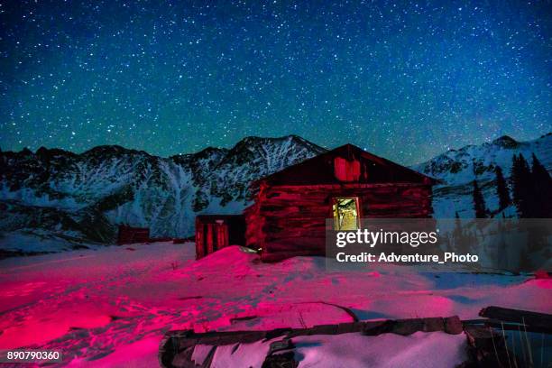 old abandoned mining buildings and starry milky way stars - tenmile range stock pictures, royalty-free photos & images