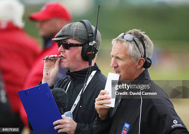 Broadcaster Chris Evans reports for BBC Radio during round two of the 138th Open Championship on the Ailsa Course, Turnberry Golf Club on July 17,...