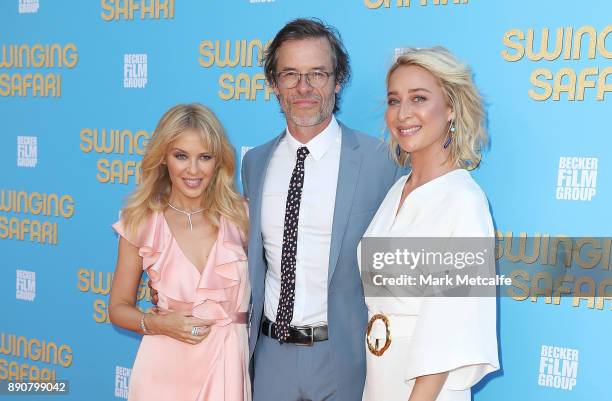 Kylie Minogue, Guy Pearce and Asher Keddie attend the world premiere of Swinging Safari on December 12, 2017 in Sydney, Australia.