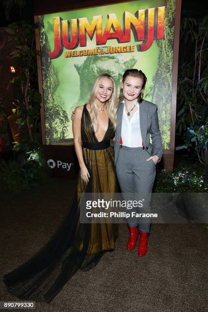 Madison Iseman and Morgan Turner attend the premiere of Columbia Pictures' "Jumanji: Welcome To The Jungle" on December 11, 2017 in Hollywood,...