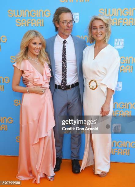 Kylie Minogue, Guy Pearce and Asher Keddie attend the world premiere of Swinging Safari on December 12, 2017 in Sydney, Australia.