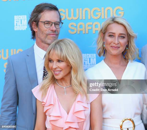 Kylie Minogue, Guy Pearce and Asher Keddie attend the world premiere of Swinging Safari on December 12, 2017 in Sydney, Australia.