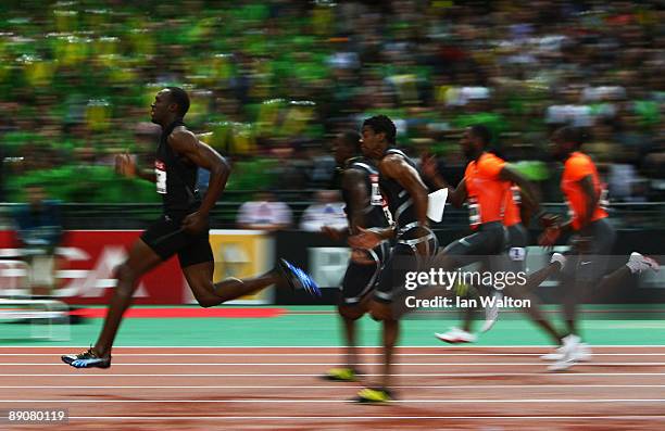 Usain Bolt of Jamaica leads home the field to win the Mens 100m during the IAAF Golden League Track and Field meeting on July 17, 2009 in Paris,...