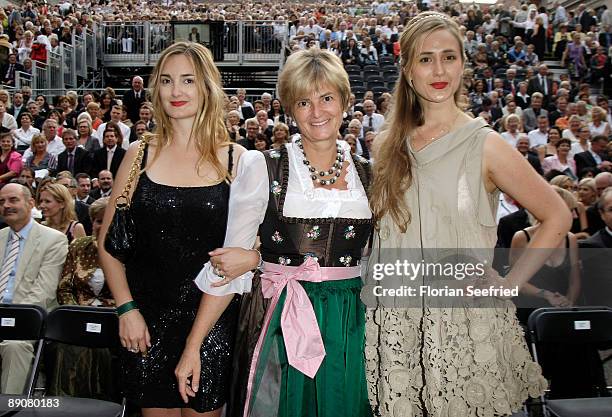 Princess Gloria von Thurn und Taxis and her daughters Maria Theresia and Elisabeth attend the Thurn and Taxis castle festival opening on July 17,...