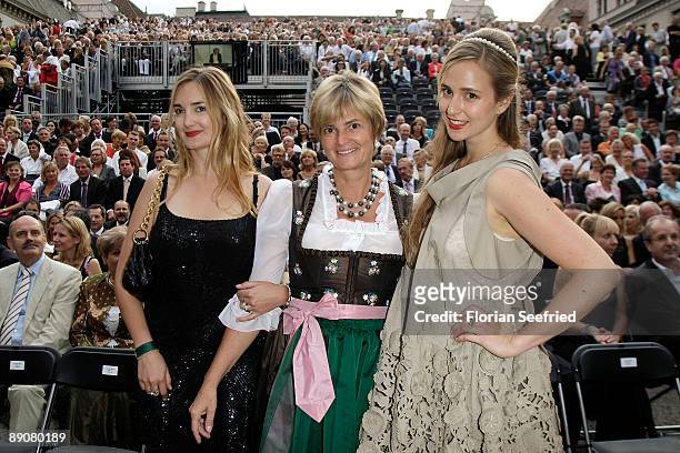 Princess Gloria von Thurn und Taxis and her daughters Maria Theresia and Elisabeth attend the Thurn and Taxis castle festival opening on July 17,...