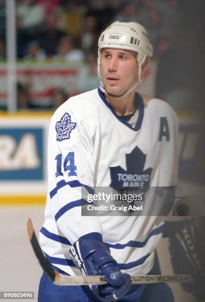 Dave Andreychuk of the Toronto Maple Leafs skates against the Dallas Stars on March 15, 1996 at Maple Leaf Gardens in Toronto, Ontario, Canada.