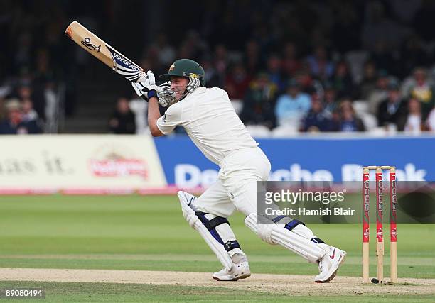 Michael Hussey of Australia hits out during day two of the npower 2nd Ashes Test Match between England and Australia at Lord's on July 17, 2009 in...