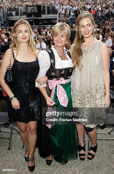 Princess Gloria von Thurn und Taxis and her daughters Maria Theresia and Elisabeth attend the Thurn and Taxis castle festival opening on July 17,...