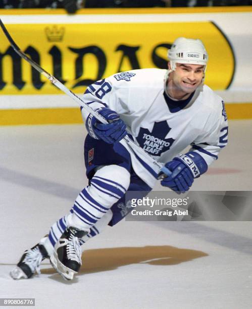 Tie Domi of the Toronto Maple Leafs skates against the Dallas Stars on March 15, 1996 at Maple Leaf Gardens in Toronto, Ontario, Canada.