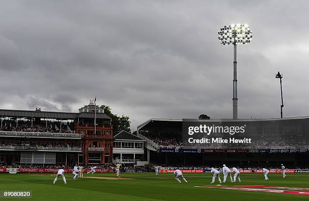 General view with the floodlights on during day two of the npower 2nd Ashes Test Match between England and Australia at Lord's on July 17, 2009 in...