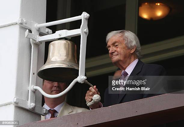 Former Australian captain and commentator Richie Benaud rings the bell during day two of the npower 2nd Ashes Test Match between England and...