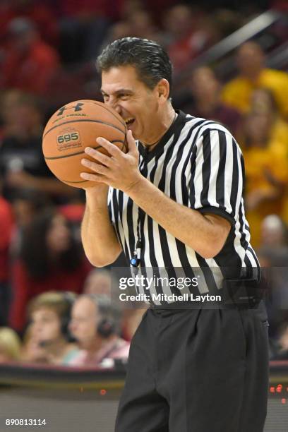 Referee Gene Steratore looks on during a college basketball game between the Purdue Boilermakers and the Maryland Terrapins at the Xfinity Center on...