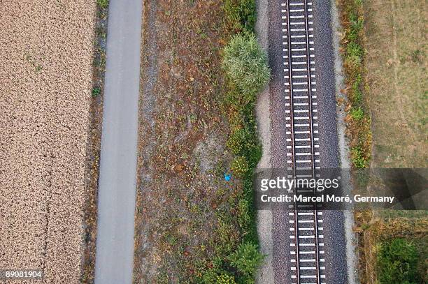 tracks from above - railroad track stock pictures, royalty-free photos & images