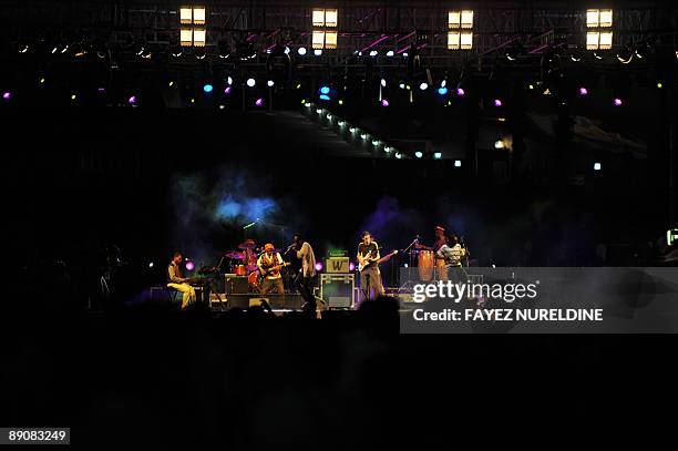 An African Cameroonian music band performs at a music rally in front of the "unknown soldier" memorial during the second Pan-African Cultural...