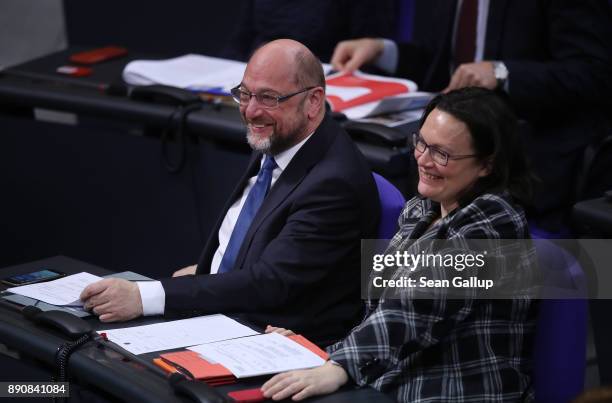 Martin Schulz , head of the German Social Democrats , attends debates and votes at the Bundestag over German foreign military missions on December...