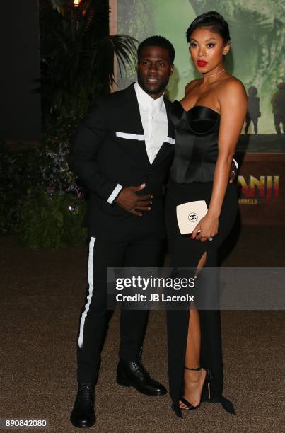 Kevin Hart and Eniko Parrish attend the premiere of Columbia Pictures' 'Jumanji: Welcome To The Jungle' on December 11, 2017 in Los Angeles,...