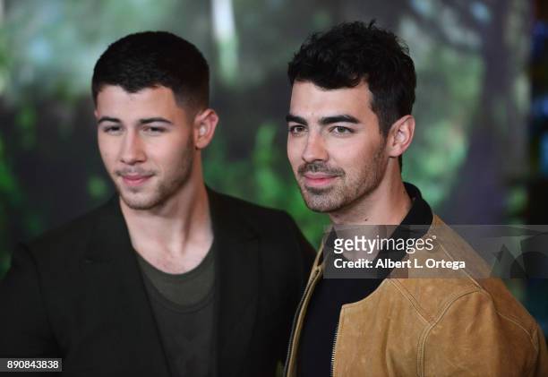Actor/musician Nick Jonas and musician Joe Jonas arrive for the Premiere Of Columbia Pictures' "Jumanji: Welcome To The Jungle" held at The TLC...