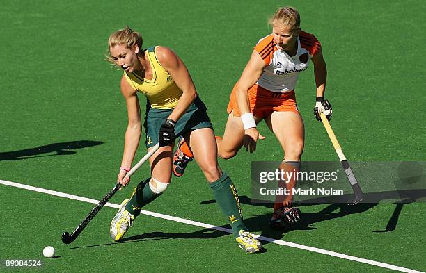 Casey Eastham of Australia controls the ball during the Women's Hockey Champions Trophy match between the Australian Hockeyroos and the Netherlands...