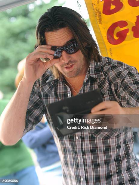 Singer/Songwriter Jake Owen backstage while taping for GACTV at the 17th Annual Country Thunder USA music festival on July 17, 2009 in Twin Lakes,...