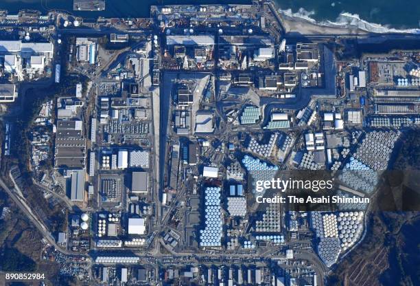 In this aerial image, Tokyo Electric Power Co 's Fukushima Daiichi Nuclear Power Plant is seen on December 11, 2017 in Okuma, Fukushima, Japan....