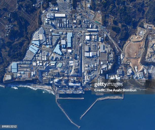 In this aerial image, Tokyo Electric Power Co 's Fukushima Daiichi Nuclear Power Plant is seen on December 11, 2017 in Okuma, Fukushima, Japan....