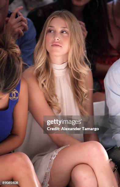 Whitney Port is seen sitting front row at the L Space fashion show during Mercedes Benz Fashion Week Swim at The Raleigh on July 17, 2009 in Miami,...