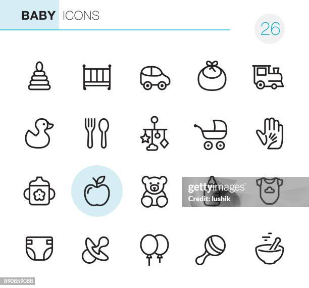 baby goods - pixel perfect icons - toy rattle stock illustrations