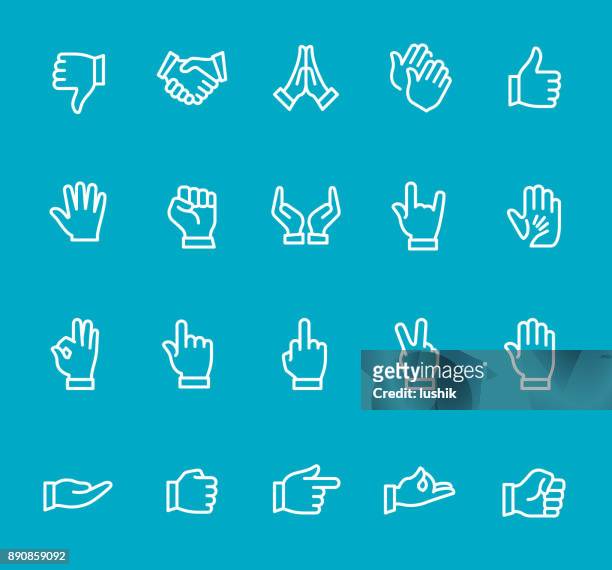ilustrações de stock, clip art, desenhos animados e ícones de hand gesture - line icon set - kid middle finger