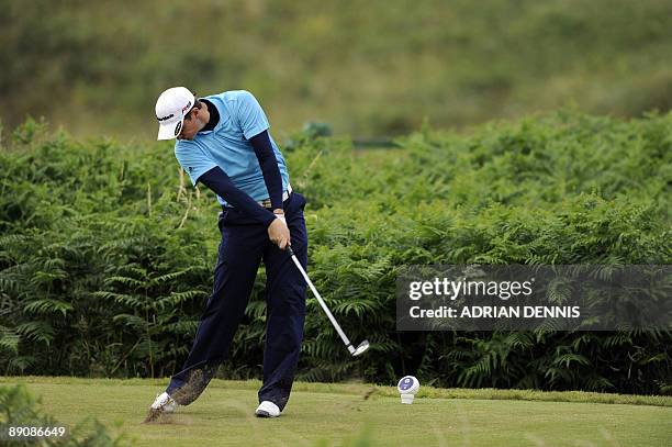 Golfer Zach Johnson tees off from the 3rd tee, on the third day of the 138th British Open Championship at Turnberry Golf Course in south west...
