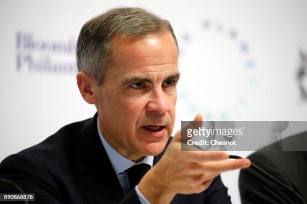 Bank of England Governor Mark Carney attends a press conference during the One Planet Summit at the Seine Musicale on the Ile Sequin on December 12...