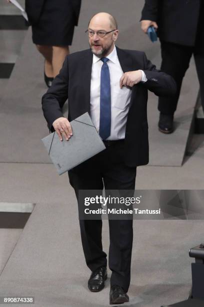 Martin Schulz , head of the German Social Democrats , arrives to attends debates and votes at the Bundestag over German foreign military missions on...