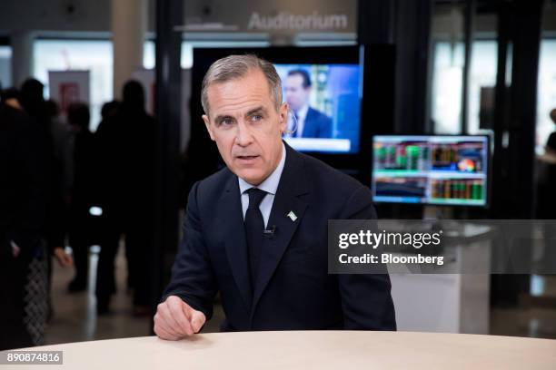 Mark Carney, governor of the Bank of England , speaks during a Bloomberg Television interview at the One Planet Summit in Paris, France, on Tuesday,...