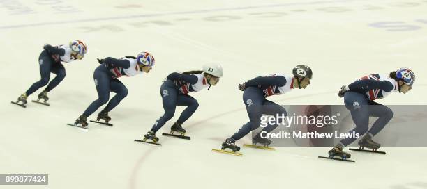 Elise Christie, Charlotte Gilmartin, Kathryn Thomson, Josh Cheetham and Farrell Treacy of Great Britain pictured during a media day for the Athletes...