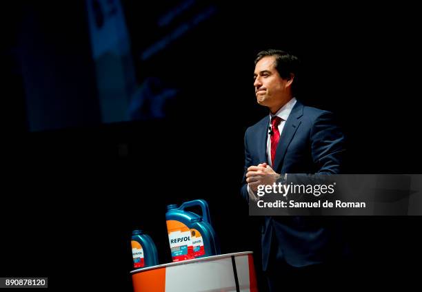 Lucas Angelini, Business Unit Director Lubricants, Asphalts and Specialties in Repsol attends a press conference presenting the Dakar 2018 Repsol...