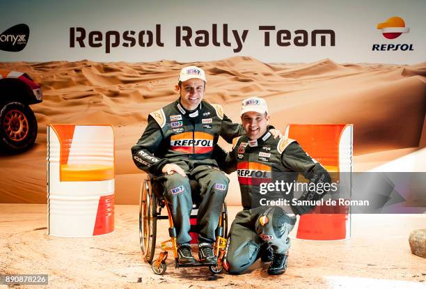 Isidre Esteve and Txema Villalobos attend a press conference presenting the Dakar 2018 Repsol Rally Team on December 12, 2017 in Madrid, Spain.