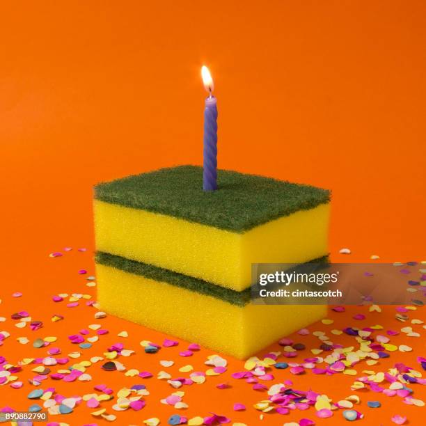 conceptual birthday cake - sponge cake stock pictures, royalty-free photos & images