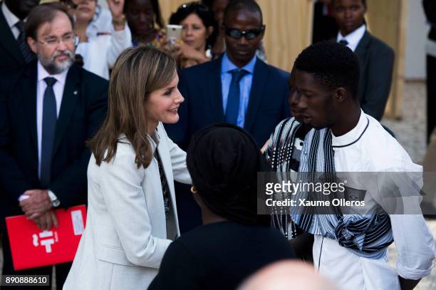 Queen Letizia of Spain visits the Cervantes Institute on December 12, 2017 in Dakar, Senegal. Queen Letizia of Spain is on a four -day visit to the...