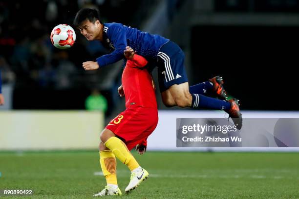 Konno Yasuyuki in action during the EAFF E-1 Men's Football Championship between Japan and China at Ajinomoto Stadium on December 12, 2017 in Chofu,...