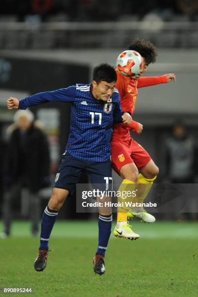 Yasuyuki Konno of Japan in action during the EAFF E-1 Men's Football Championship between Japan and China at Ajinomoto Stadium on December 12, 2017...