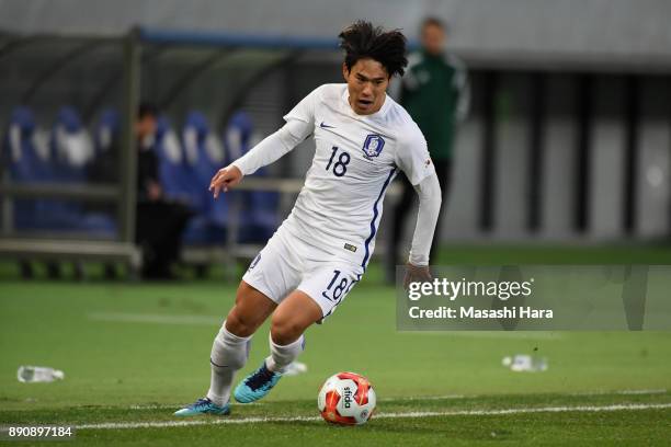 Jin Seonguk of South Korea in action during the EAFF E-1 Men's Football Championship between North Korea and South Korea at Ajinomoto Stadium on...