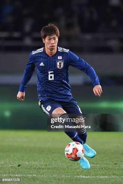 Genta Miura of Japan in action during the EAFF E-1 Men's Football Championship between Japan and China at Ajinomoto Stadium on December 12, 2017 in...