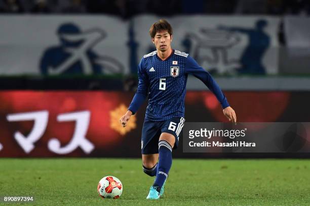 Genta Miura of Japan in action during the EAFF E-1 Men's Football Championship between Japan and China at Ajinomoto Stadium on December 12, 2017 in...