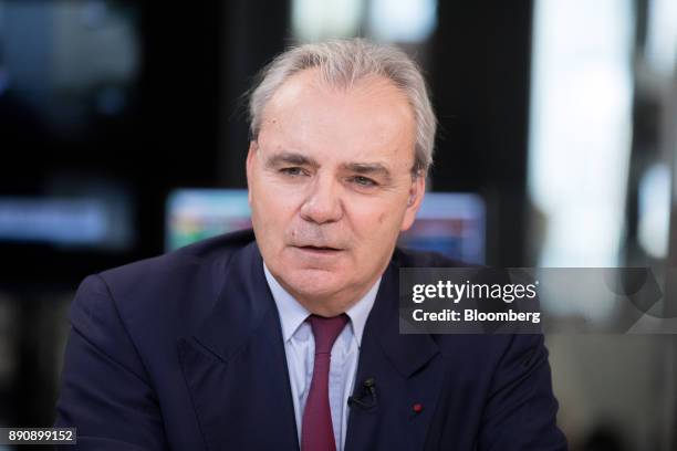 Jean-Louis Chaussade, chief executive officer of Suez SA, speaks during a Bloomberg Television interview at the One Planet Summit in Paris, France,...